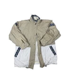 Karizma East Ltd. Vintage Windbreaker Jacket Beige White Plaid Trim Men’s M